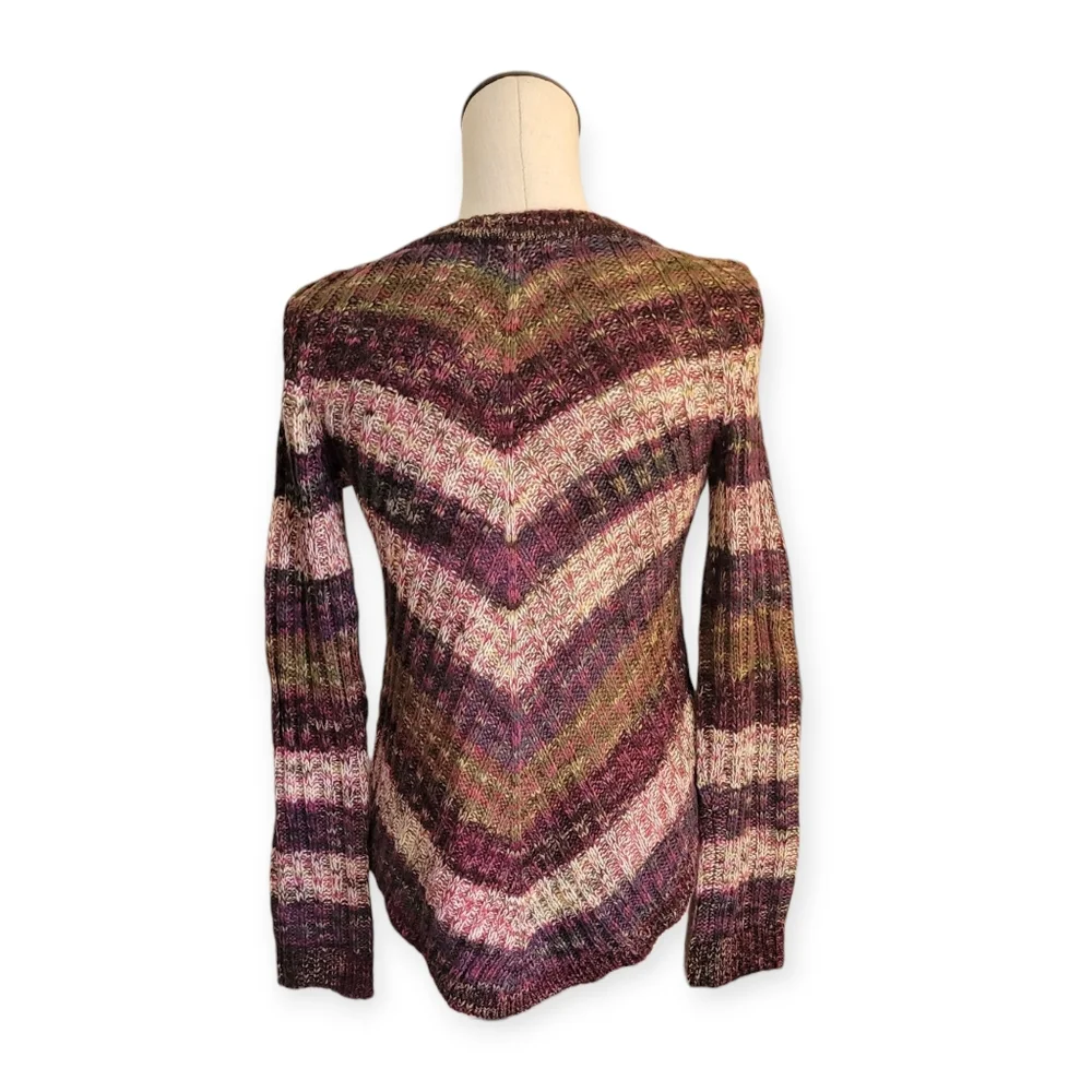 Almost Famous Burgundy and Cream Chevron V-Neck Sweater